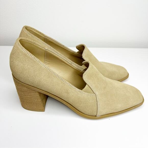Joie Wevenly Suede Square Toe Heeled Loafers 8.5 Tan - Picture 4 of 9